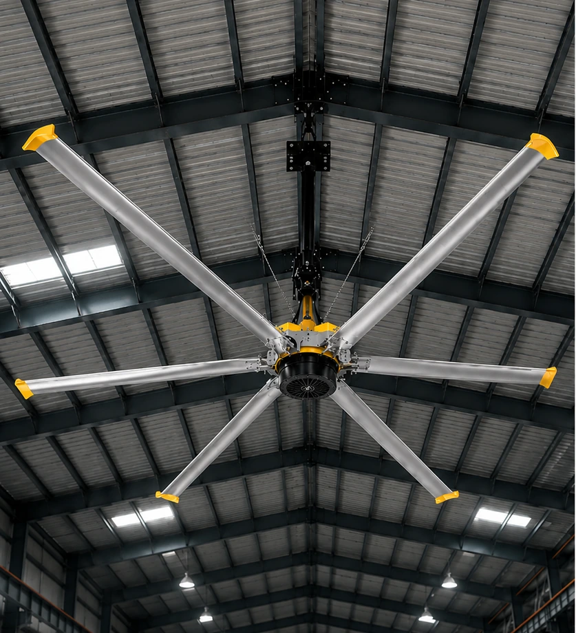 Quạt trần công nghiệp HVLS 7,3 mét lắp đặt trong nhà xưởng