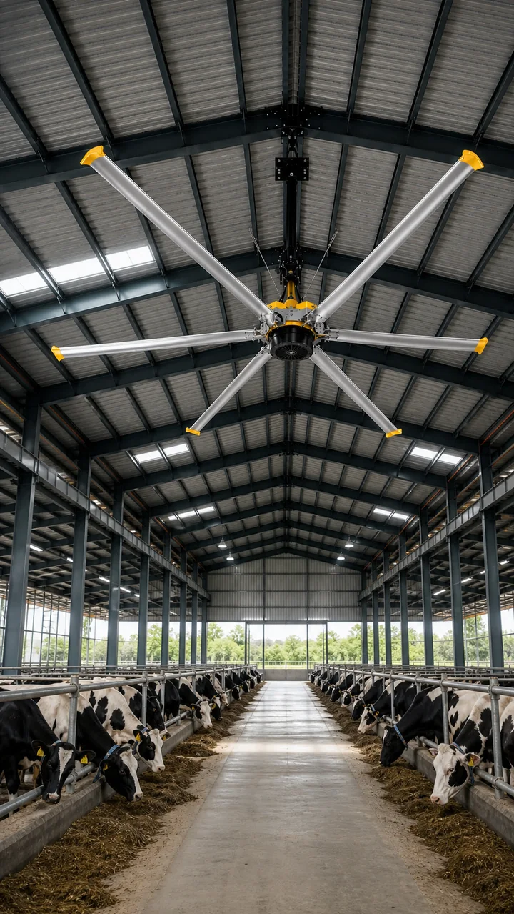 Quạt HVLS 4 mét tại trang trại và khu chăn nuôi